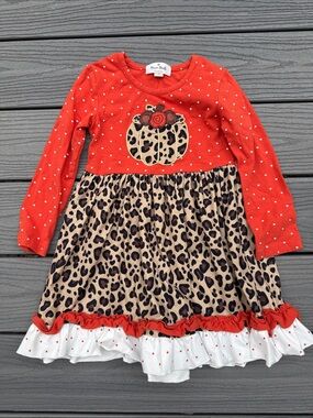 Orange Polka Dot Pumpkin Leopard-Print Dress for Girls